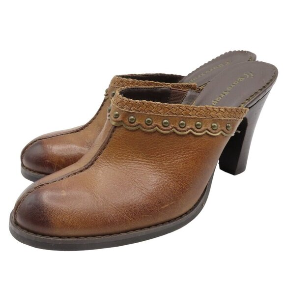 Baretraps Women 8 M Expert Distressed Leather Studded Western Boho Heels Clogs - Picture 1 of 12